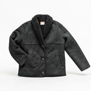 Aritzia Wilfred Free Black Faux Suede Sherpa Deanna Button Coat Jacket Size S